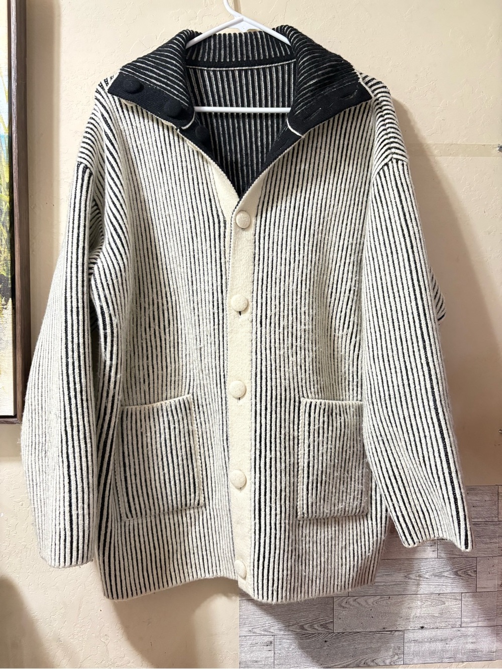 Find Me Now Striped Cream & Black Teddy Jacket with Button Front